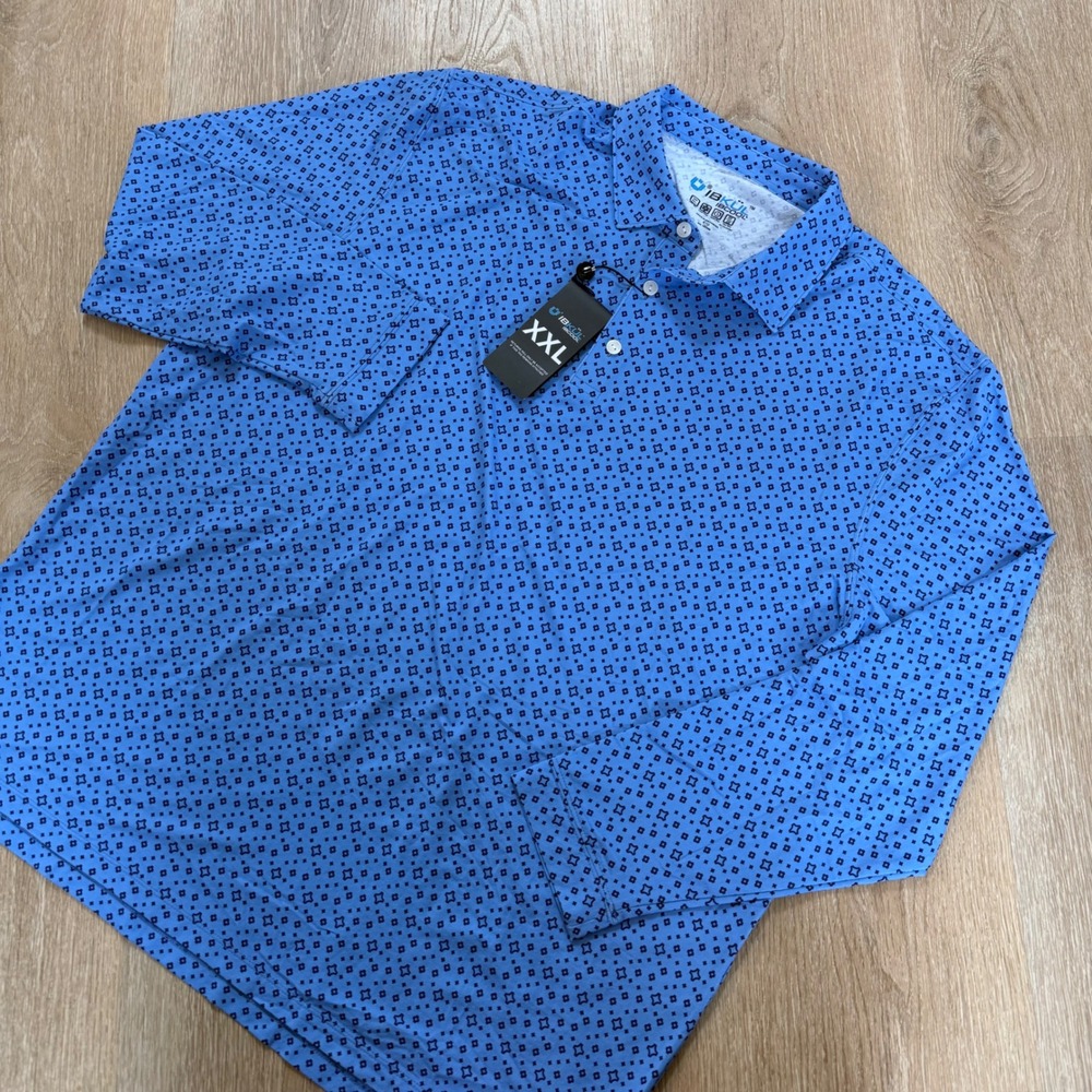 IBKUL IceFil L/S Polo Men XXL Blue Twinkle Twinkle Peri Ink UPF 50+ Cooling